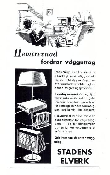 Historia Belysning, strykjärn, kokplattor, hårtångsvärmare 1927 Kokboken Elektrisk kokning och lansering av spis.