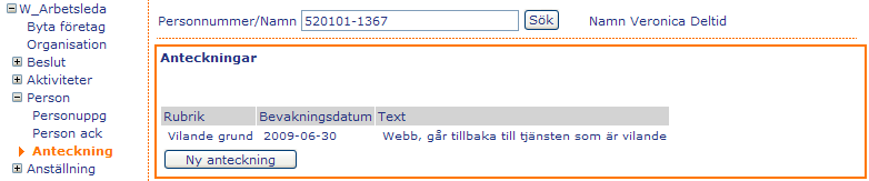 Under fliken Utbildning Kompetens kan du se vilka utbildningar som personen har alternativt registrera nya utbildningar.