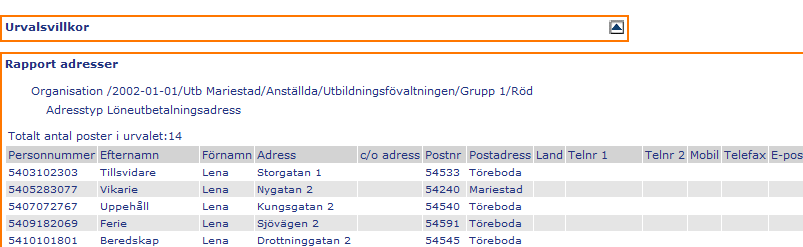 Rapporter Generellt för rapporter gäller att du kan göra urval på organisation, kategori/kategorigrupp. Klicka på Skapa rapport för att få fram rapporten.