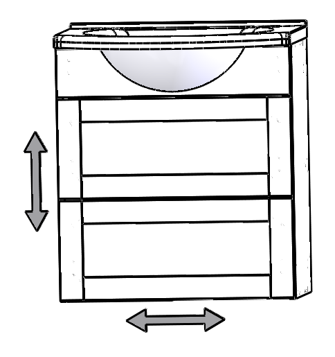 Justering av lådförstycke. Justerskruvar sitter på både vänster och höger lådskena. 6(6) För demontering av lådförstycke höjdled sidled Låsskruv för justering i höjdled.