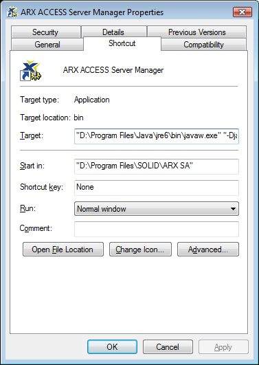 I fältet Mål, byt ut sökvägen till den senast installerade java versionen, från D:\Program Files\Java\jre1.6.0_07\bin\javaw.exe till D:\Program Files\Java\jre6\bin\javaw.