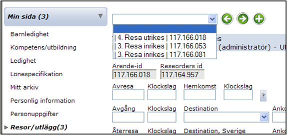 Registrera resor och utlägg Klicka på fliken Min sida, klicka därefter på rubriken Resor/utlägg. Här sköts all hantering gällande resor och utlägg.. Registrera ditt ärende och skriv ut en blankett.