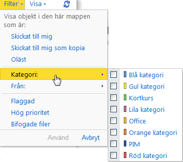 Organisera Inkorgen - Kategorier Kategorier Med Kategorier kan du sortera eller gruppera meddelanden som exempelvis är lagrade i olika mappar.