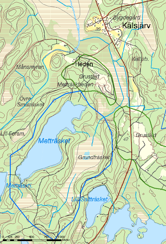 Kälsjärvs vattentäkt Grundträskgraven Tillrinningsområde till Grundträskgraven Figur 4. Hydrologisk och hydrogeologisk översiktskarta.