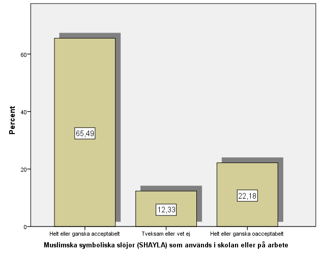 Sätt ett kryss för att markera vid varje typ av slöja Svarsalternativen var helt acceptabelt, ganska acceptabelt, tveksam, ganska oacceptabelt, helt oacceptabelt,