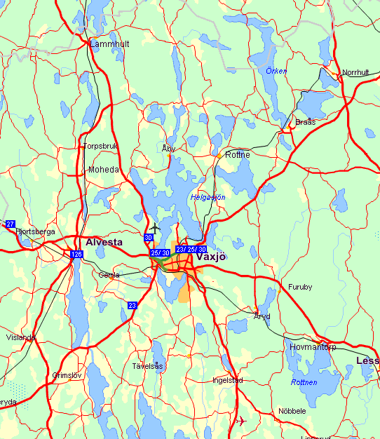 Växjö kommun, högupplösta nederbördsdata Nederbördsstationer (17 st) markerade med röda punkter. Åskregnen ofta otroligt lokal! [m] 6342000.0 6340000.0 6338000.0 6336000.0 6334000.0 6332000.0 6330000.