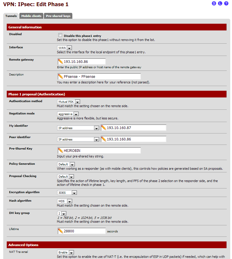 4.2 pfsense och pfsense Denna del av laborationen gick ut på att upprätta en -tunnel mellan två stycken pfsense- Brandväggar.