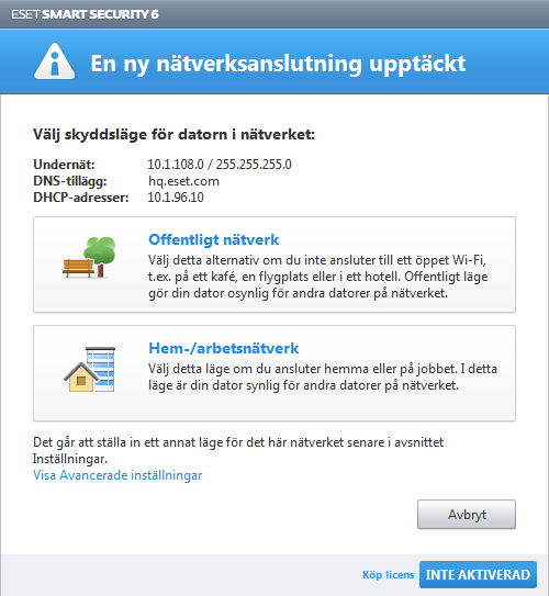 Produktaktivering Efter installationen visas fönstret Produktaktiveringstyp. Du kan också öppna fönstret genom att klicka på fönstret för Produktaktivering i modulerna Installation eller Uppdatera.