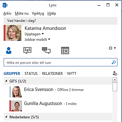 Inställningar i Microsoft Lync Innan första mötet behöver du göra vissa inställningar som sedan finns kvar. Starta Lync. Se sid 2 länk till lathund för VGRanställda om hur du hittar Lync.