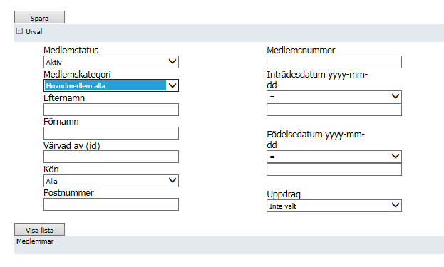 Välj Huvudmedlem alla och klicka sedan på Visa lista för att göra urvalet.