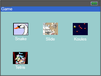 I spelaren kan du spela Snake Slide Koules och Tetris, som nedan: 1.Snake V+: upp, V-: ner, M: börja, pausa, avsluta Nästa: Flytta till höger, Previous: Flytta till vänster 2.