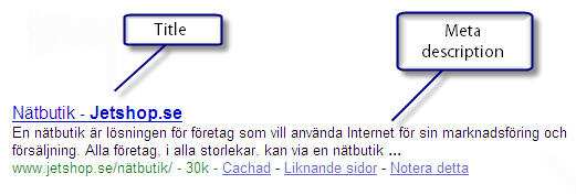 Meta description Den är till för att helt kort beskriva innehållet på en sida. Tänk på att komma till sak o berätta varför just du kan hjälpa den potentiella kunden.