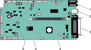 2 Använd följande illustration för att lokalisera tillämplig kontakt. Varning risk för skador: Systemkortets elektriska komponenter kan lätt skadas av statisk elektricitet.