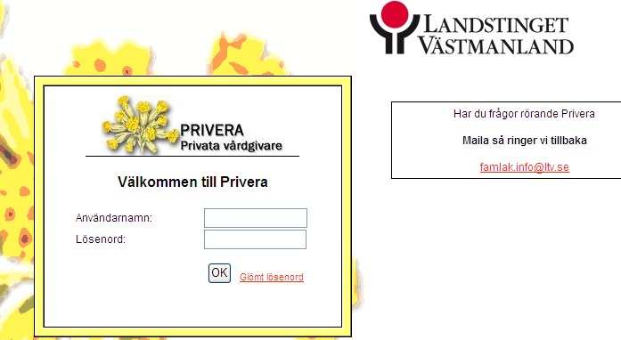 6 (6) Du har nu kommit fram till inloggningen till själva systemet Privera. Här använder du den inloggning du har fått till själva Privera.