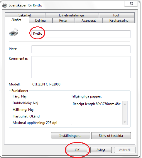 16 (17) 5.3 Konfiguration av kvittoskrivare med Cosmic 5.3.1 Inkoppling av skrivaren Anslut skrivaren via USB-porten till datorn. Det kommer en dialog om att drivrutinen installeras.