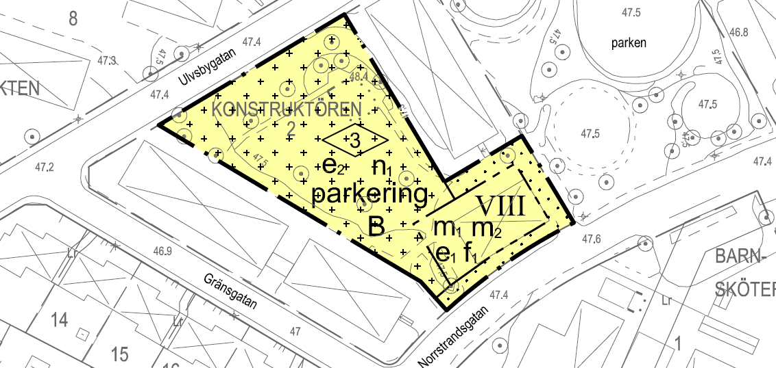 Gatorna som omsluter kvarteret har liten eller mycket liten trafikbelastning (årsmedeldygnstrafik [ÅDT] < 2 000).