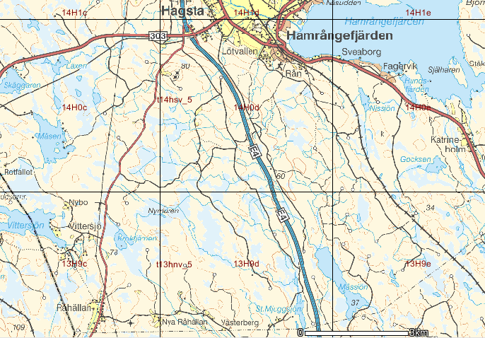 namnet Hagsta Östra. Alla provytor längs med den västra sidan av vägen utgör en annan lokal och har fått namnet Hagsta Västra.