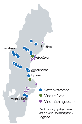 Holmen Energi Holmen äger helt eller delvis 21 vattenkraftverk belägna i Umeälven, Faxälven, Gideälven, Iggesundsån,