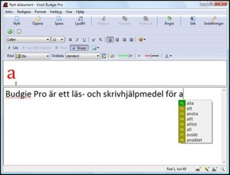 Guider för specialprogrammen Talsyntes: Voxit Budgie 2.