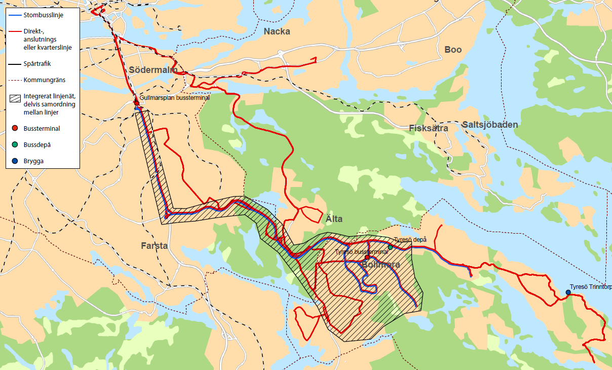 23(128 Tyresö kommun Karta över trafikområde Tyresö. Se även Bilaga 3.