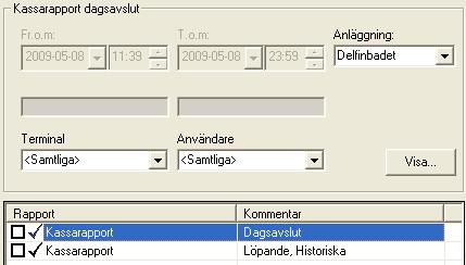 Det vanligaste är att man gör upp varje kassa för sig med samtliga användare under dagen. Klicka sedan på knappen Visa.