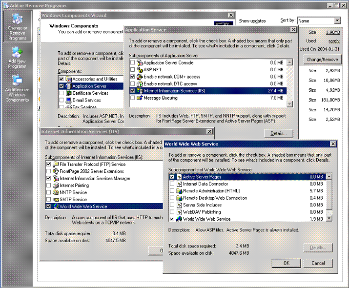 Tryck OK för att stänga alla dialoger, Följ instruktionerna när installationen startar. Om installationen görs på en 64-bitarsversion av Windows Server 2003 så måste IIS 6.