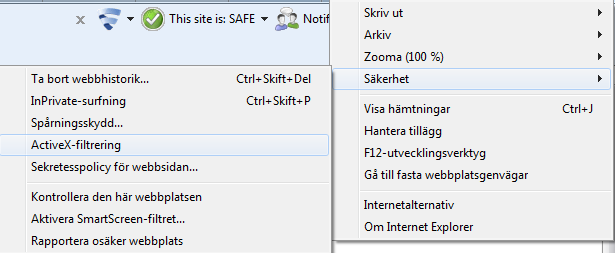 2.4 Active X-filtrering Man kan behöva gå in och kontrollera att Active X-filtreringen inte är aktiverad.