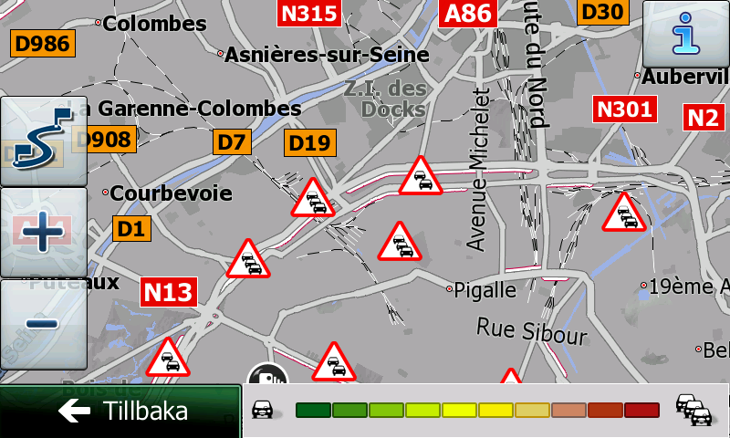 5.1.7 Varning vid hastighetsgräns Kartorna kan innehålla information om hastighetsgränser för olika vägsträckor.