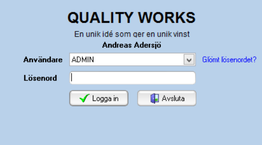 1 Genomgång av Quality Works Installation Har du inte genomfört installationen ännu så kan du besöka den här sidan för instruktioner http://www.qualityworks.se/quality-works-installation.html.