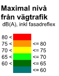 Figur 12 Maximal ljudnivå i db(a) (inkl. fasadreflex) 5 m över mark, befintlig situation (källa: Bullerutredning kv. Hägern, Ramböll Sverige AB, Luleå, 2010-12-09). 3.