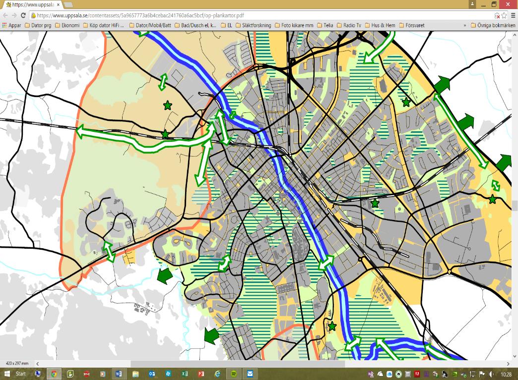 4 Bild, Utdrag ur Översiktsplan för Uppsala kommun Särskilt bevarandevärt grönt område. Eget tillägg Streckat område som anger det område som direkt berörs av detaljplanen.