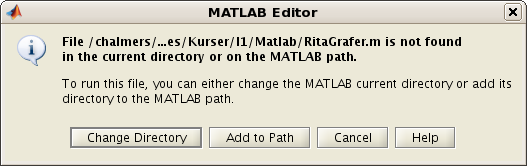 Välj Change Directory så byter Matlab katalog och vår M-File körs.