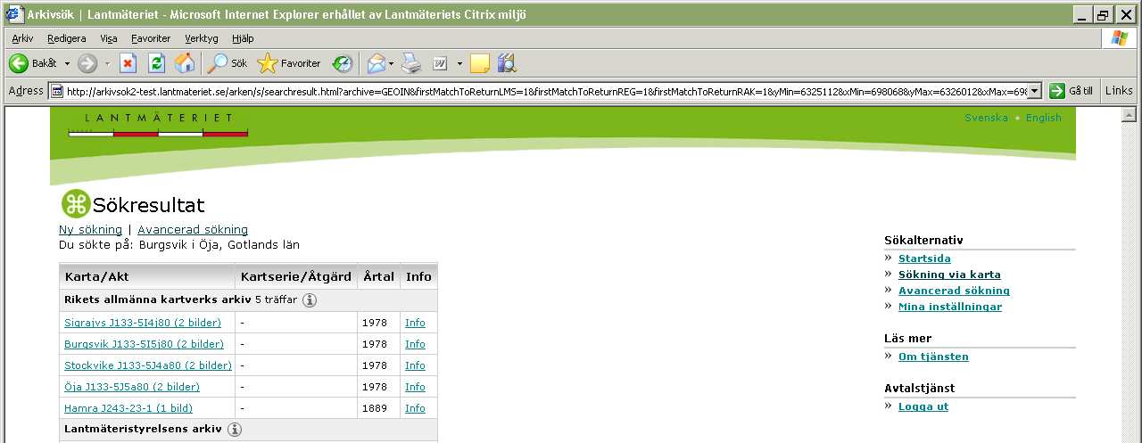 12 av 22 3 Sökresultat Vid Sökning via kartan presenteras resultatet från alla tre arkiven i en träfflista.