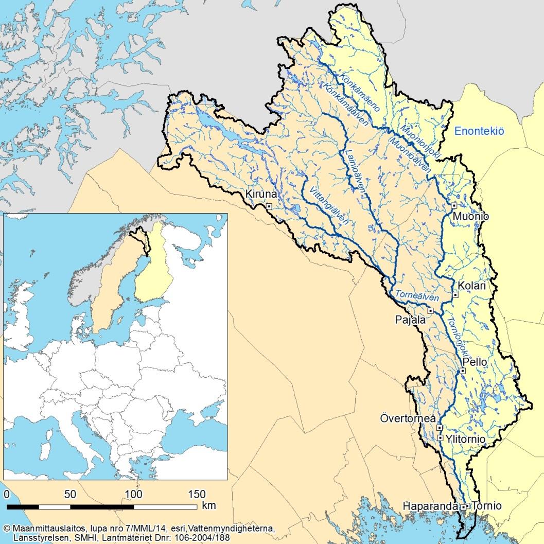 De största älvarna, tillika nationsgräns mellan Sverige och Finland: Muonio-