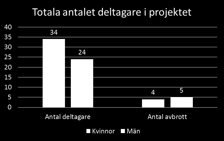 4. Projektets deltagare målgruppen I ett inledande skede av projektet kartlades målgruppen och det visade sig att det vid den tidpunkten fanns 33 personer i Kalix och Överkalix kommuner som var