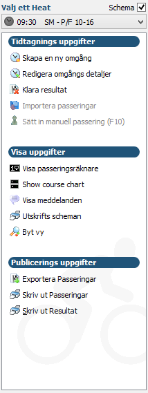 Välj ett Heat Börja med att välja vilket heat som skall tävla. Kan bara ha ett heat igång samtidigt.