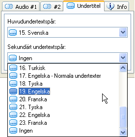 6.2.2 Välja undertexter Tillgång på och antal undertextspår som ryms i en Nero Digital-fil beror på vilken Nero Digital-profil som är vald. Du kan välja ett eller flera undertextspår för MPEG-4-filen.