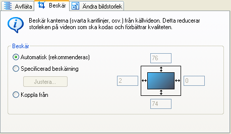 Avfläta Nero Recode 2 märker automatiskt huruvida det är nödvändigt att ta bort radsprången i en DVD-film och väljer automatiskt rätt alternativ.