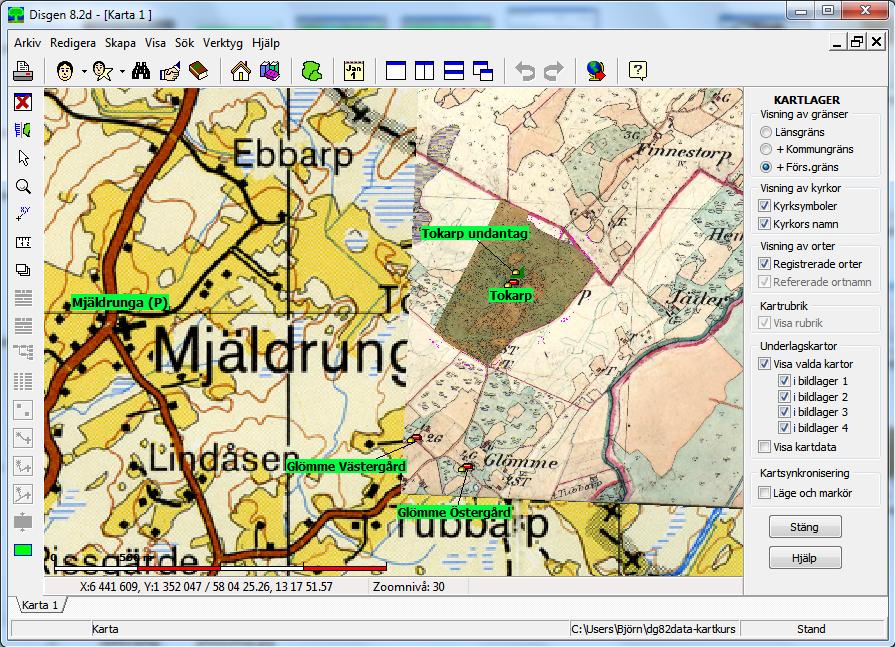 Kartor i Disgen Kartbilder i Disgen kallas underlagskartor och är bilder i bmp- eller jpg-format presenteras i ett av