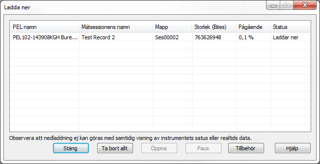 4.5. LADDA ER ISPELADE DATA Inspelade mätningar lagrade i instrumentet överförs till en databas i PC n med nedladdningskommandot. Att ladda ner en inspelning:.