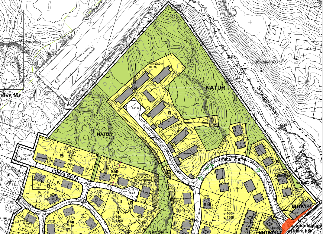 10 (23) 2.2 Planerad bebyggelse Den planerade bebyggelsen inom Riksbyggens delar består av flerbostadshus i upp till 3 våningar, se figur 2.3. Området mellan bebyggelsen och Norrortsleden/Törnskogstunneln utgörs av naturmark.