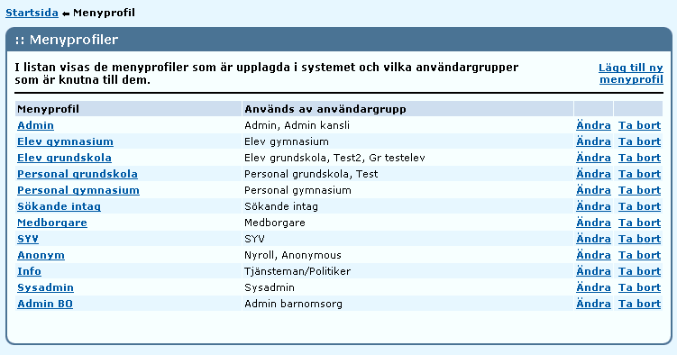 3 Menyprofiler för personal och medborgare 3.1 Definitioner Menyprofiler, menyrubriker, menypunkter och avskiljare är centrala begrepp inom menyadministrationen.