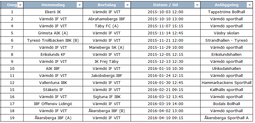 Seriespel: Blå Svår Svår Preliminärt matchschema.