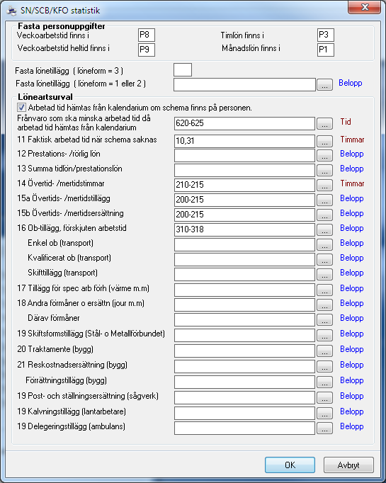 Löneartsurval Ange vilka lönearter som ska vara grund till redovisning. Klicka på guide-knappen för att komma till löneartsregistret.