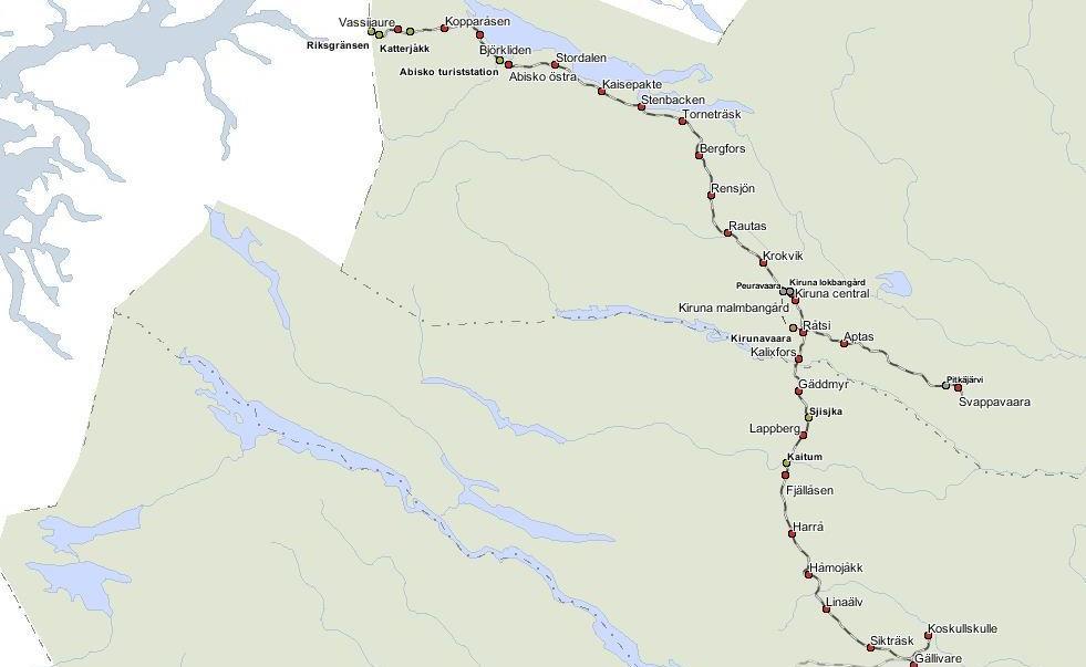 Pågående investeringar på sträckan Gällivare -Riksgränsen Ofotbanen Dubbelspår Förstudie pågår JBV Peuravaara (Kiruna) Riksgränsen Dubbelspårsutredning