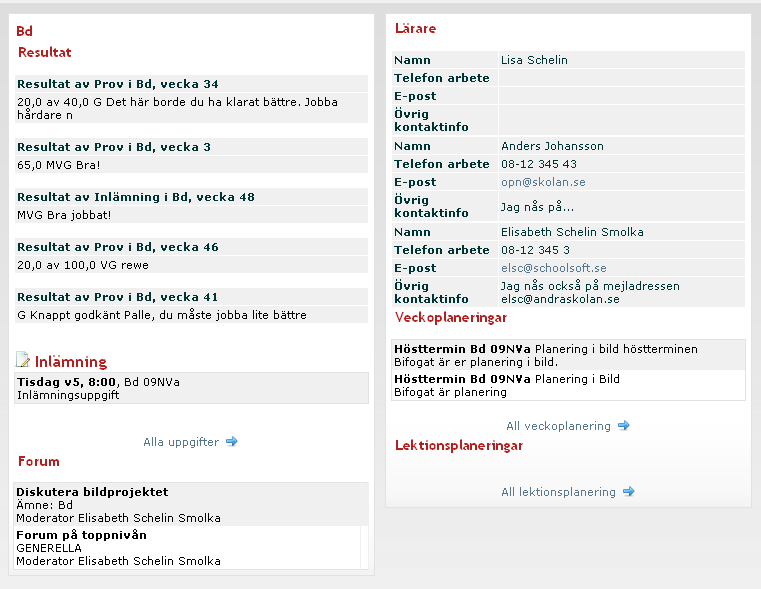 Kurs/Ämne Via menyn Kurs (på gymnasiet) eller Ämne (på grundskolan) når du elevens ämnes sidor.