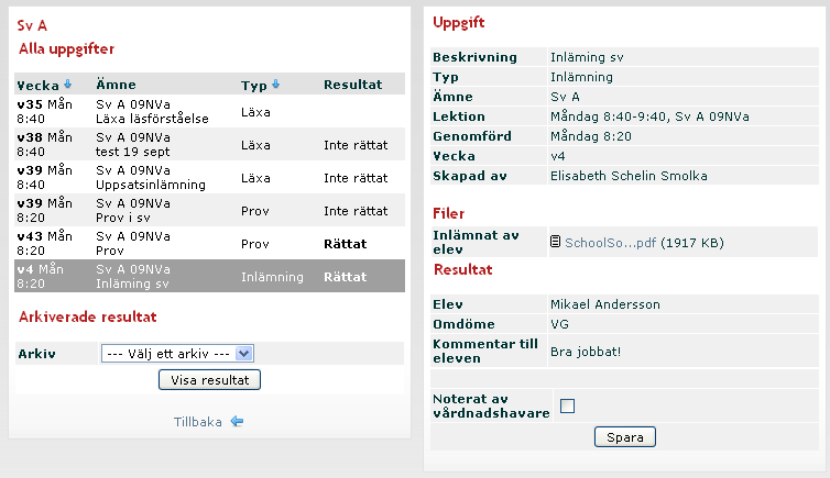 Om läraren har valt det kan du lämna en bekräftelse på att du tagit del av resultatet på en uppgift. Markera att du tagit del av resultatet.