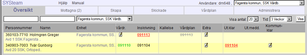 Översikter Allmänt Ur menyn som ligger överst på sidan kan man välja mellan de olika funktionerna. Vilken sida som visas när man loggar in beror på vilken typ av användare man är.