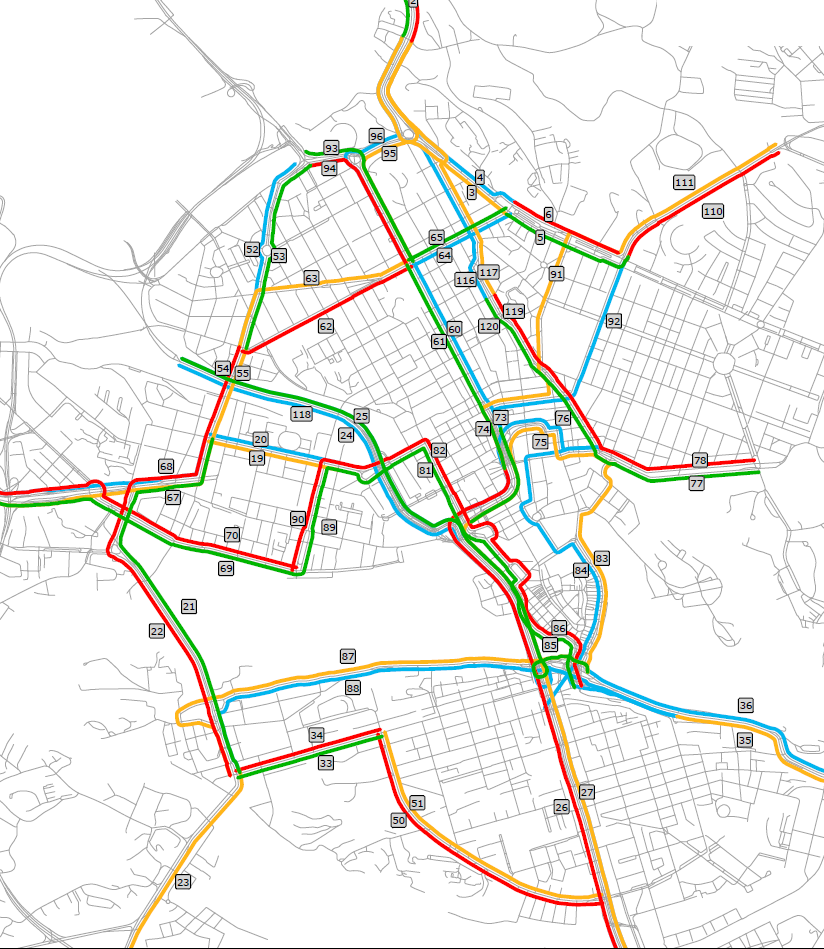 12 (22) Restider och framkomlighet Sedan 2004-2005 mäts restider på ca 100 rutter i innerstaden (se figur 7) och ytterstaden. Restiderna kan sedan räknas om till medelhastigheter för sträckorna.
