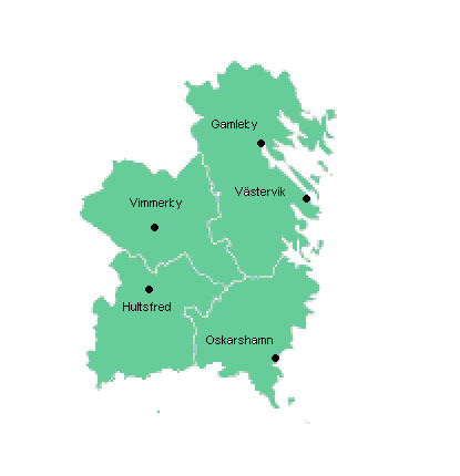 Kontext Figur 1. Karta över norra Kalmar län Norra Kalmar Län består av fyra kommuner, en landareal på ca 5 200 Km² och ca 92 000 invånare, som utgör ca. 1 % av befolkningen i Sverige.